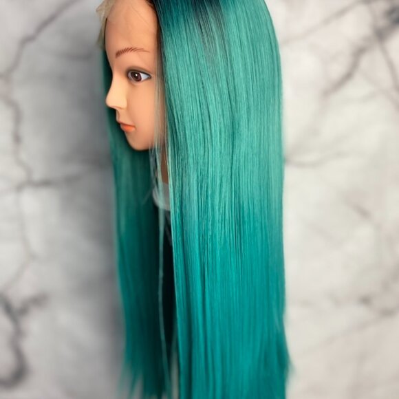 Ombre Black Roots-Green Lace Wigs - Picture 5 of 6